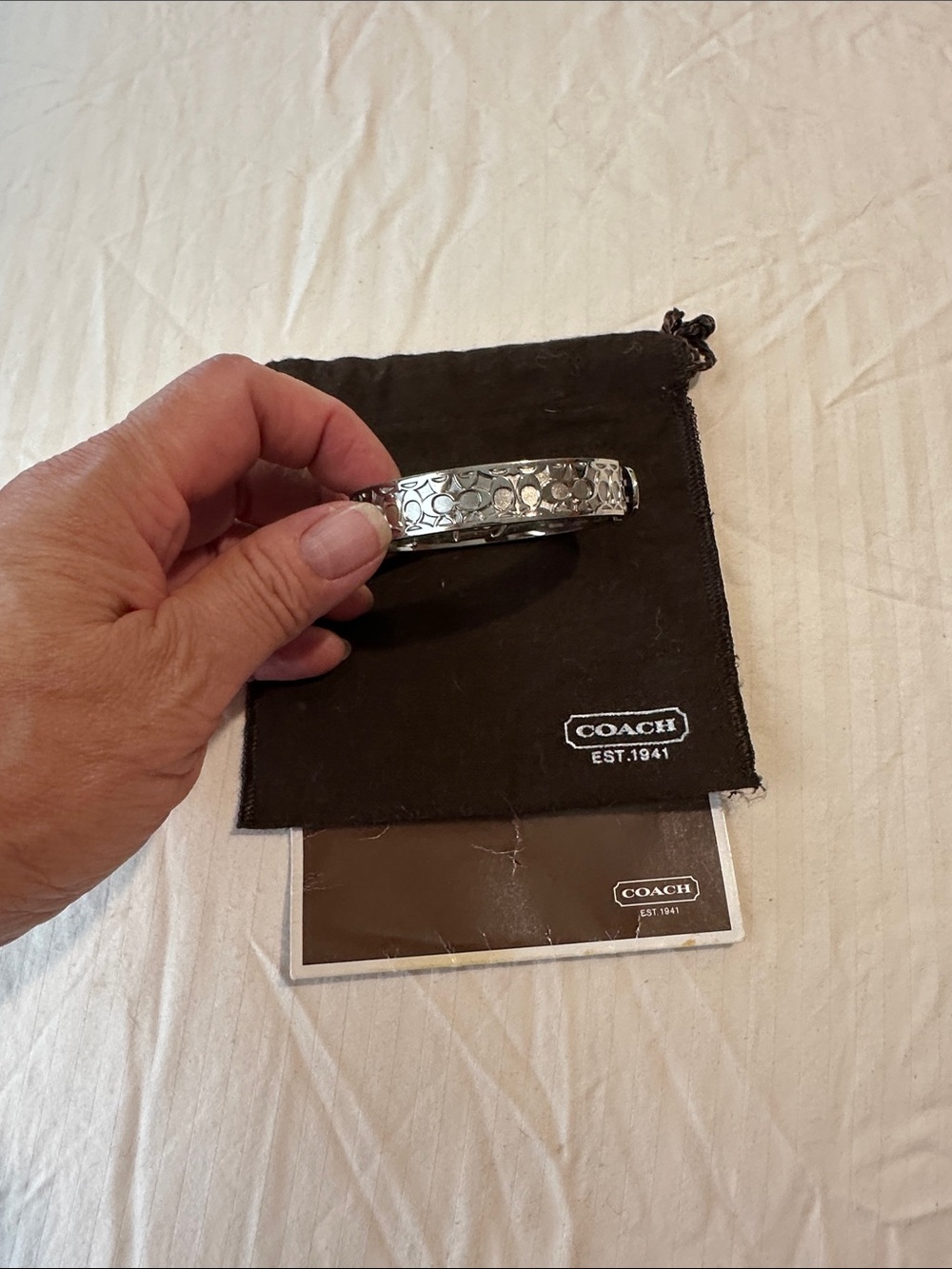 Coach Silver-Tone Signature Cuff Bracelet